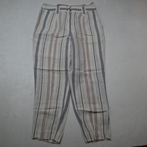 Express 4 Short White Blue Pink Striped Linen High Rise Pleated Ankle Slim Pants